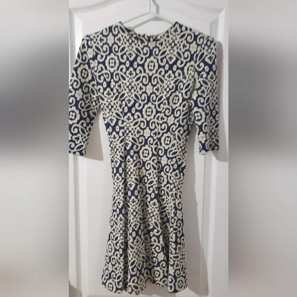 Zara - blue & white jacquard knit dress